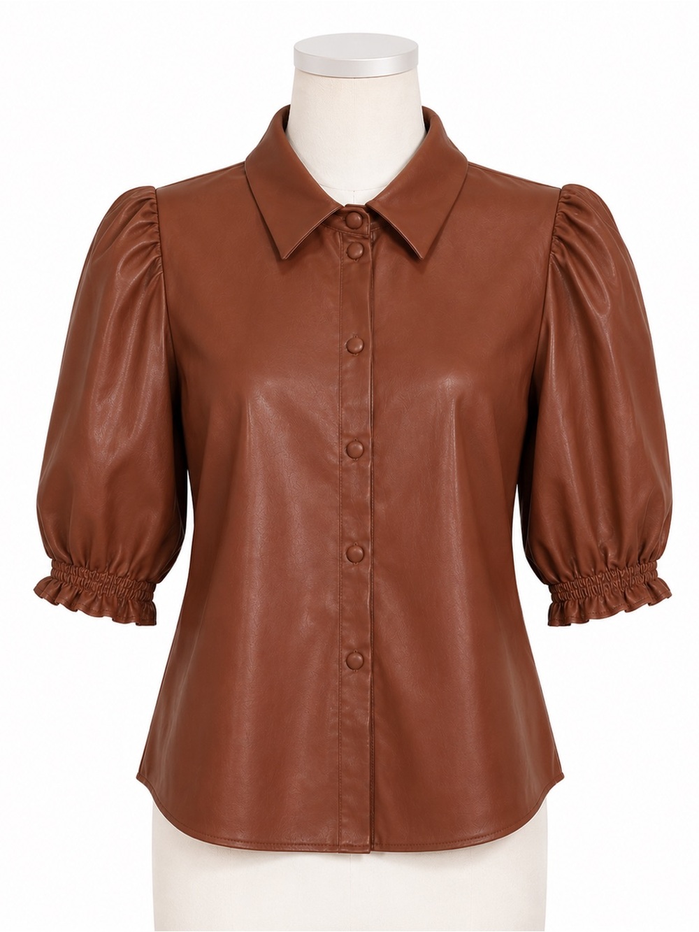 Anthropologie dolan Brown Faux Leather Puff Sleeve Button-Down Shirt